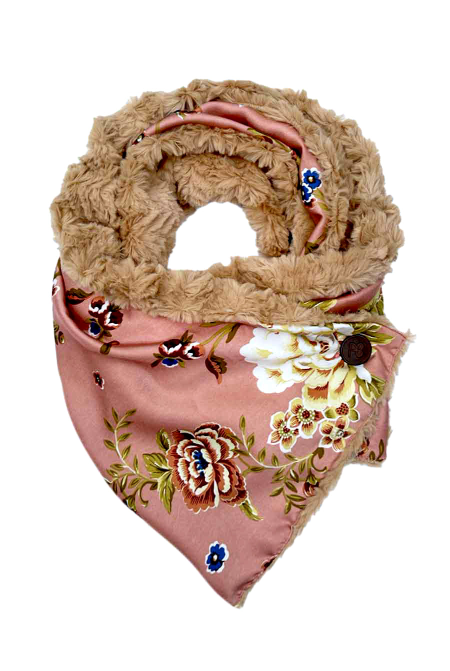 צעיף פרחוני דו-צדדי בשילוב פרווה אדליסיה