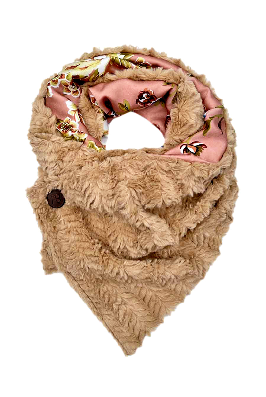 צעיף פרחוני דו-צדדי בשילוב פרווה אדליסיה