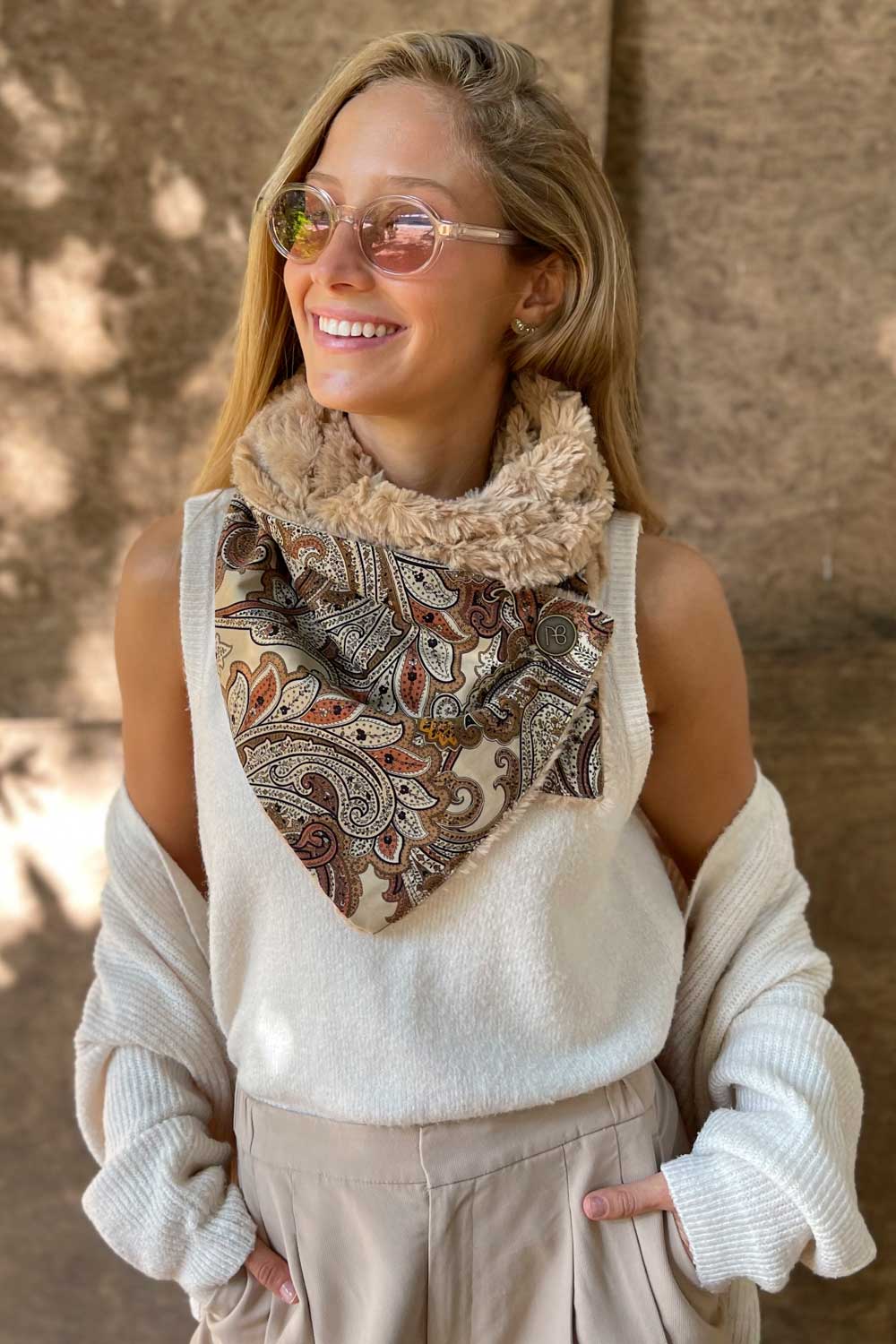 צעיף אוריינטלי פרווה דו-צדדי סוואנה