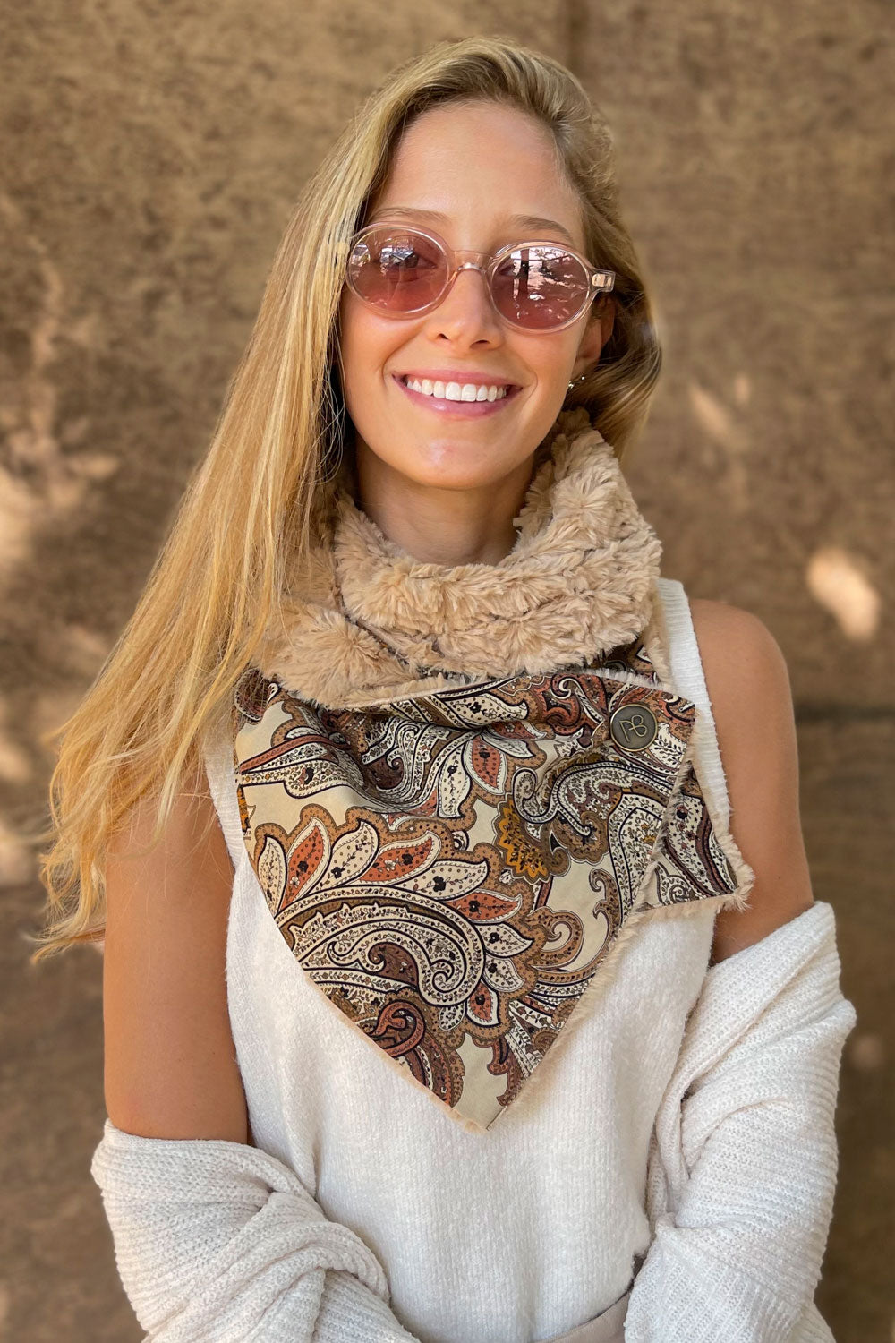 צעיף אוריינטלי פרווה דו-צדדי סוואנה