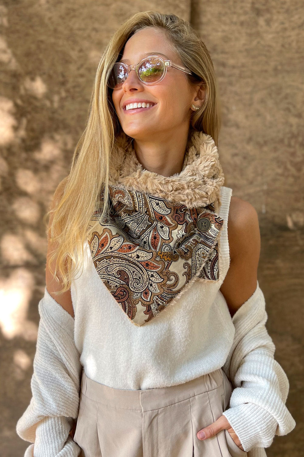 צעיף אוריינטלי פרווה דו-צדדי סוואנה