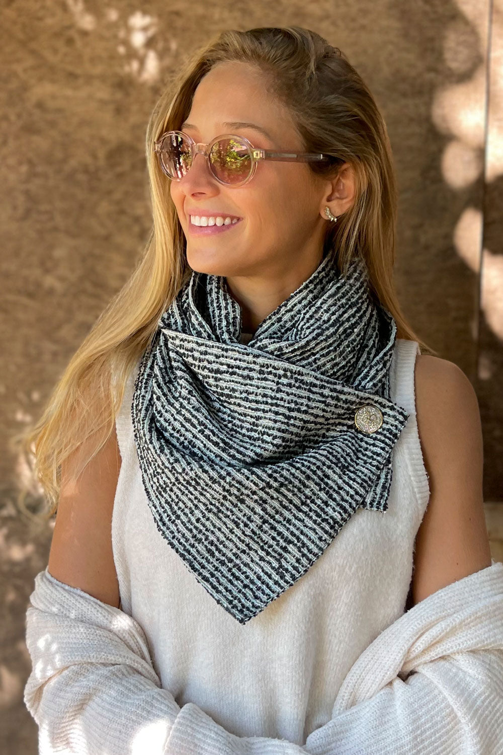 צעיף כותנה בבד בוקלה יוקרתי ופס לורקס עדין שיה