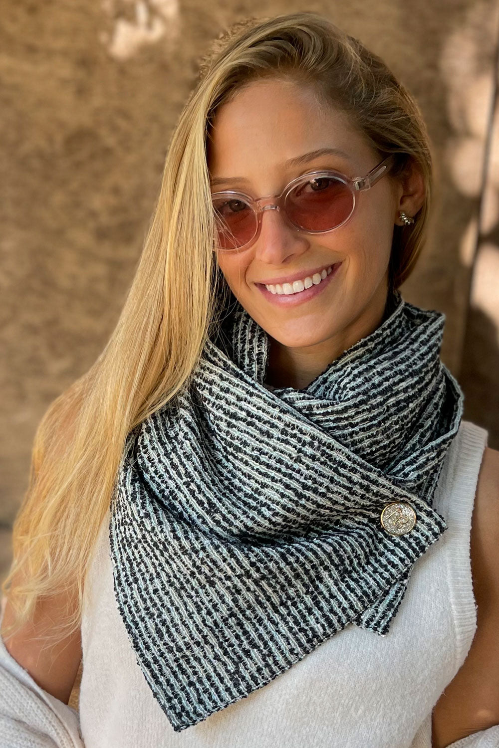 צעיף כותנה בבד בוקלה יוקרתי ופס לורקס עדין שיה