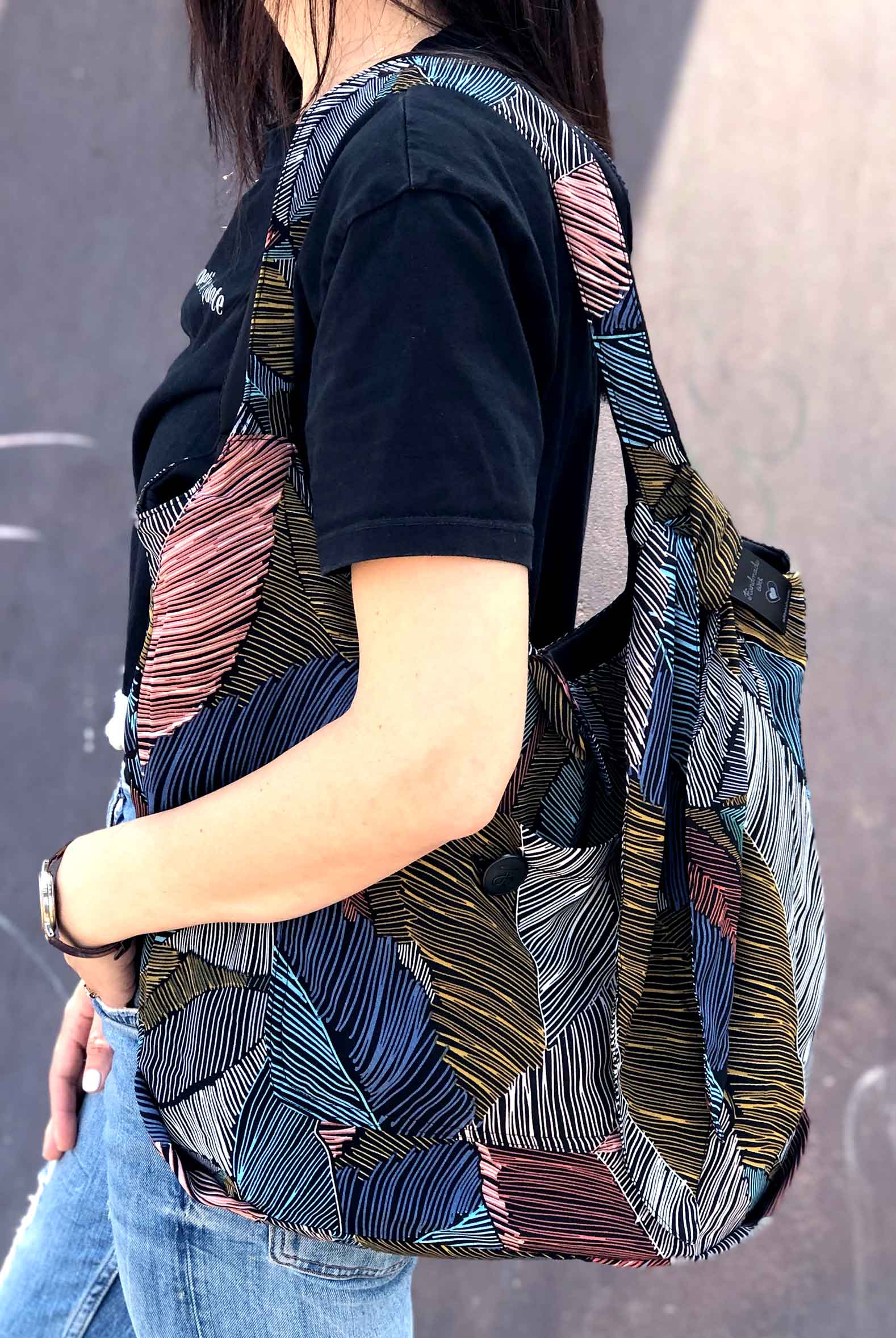 תיק דו-צדדי + סרט לשיער - בהדפס עלים מיוחד קטרינה