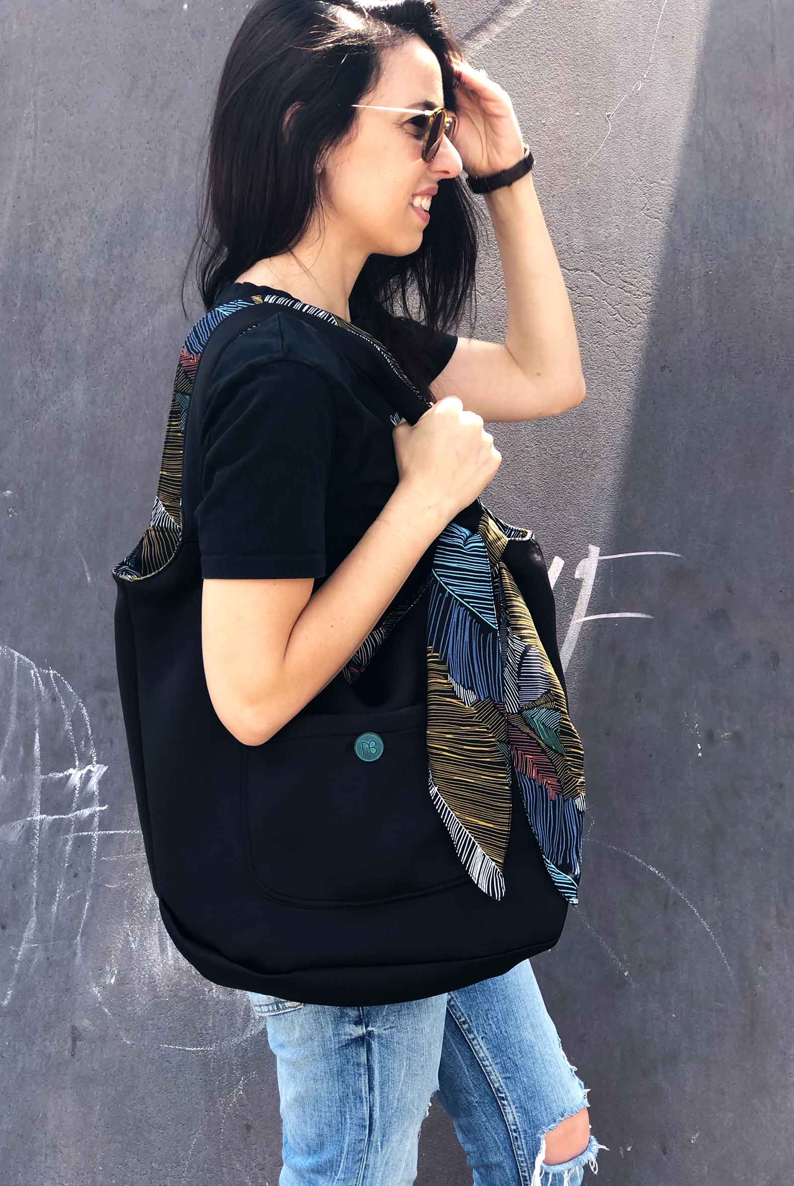 תיק דו-צדדי + סרט לשיער - בהדפס עלים מיוחד קטרינה