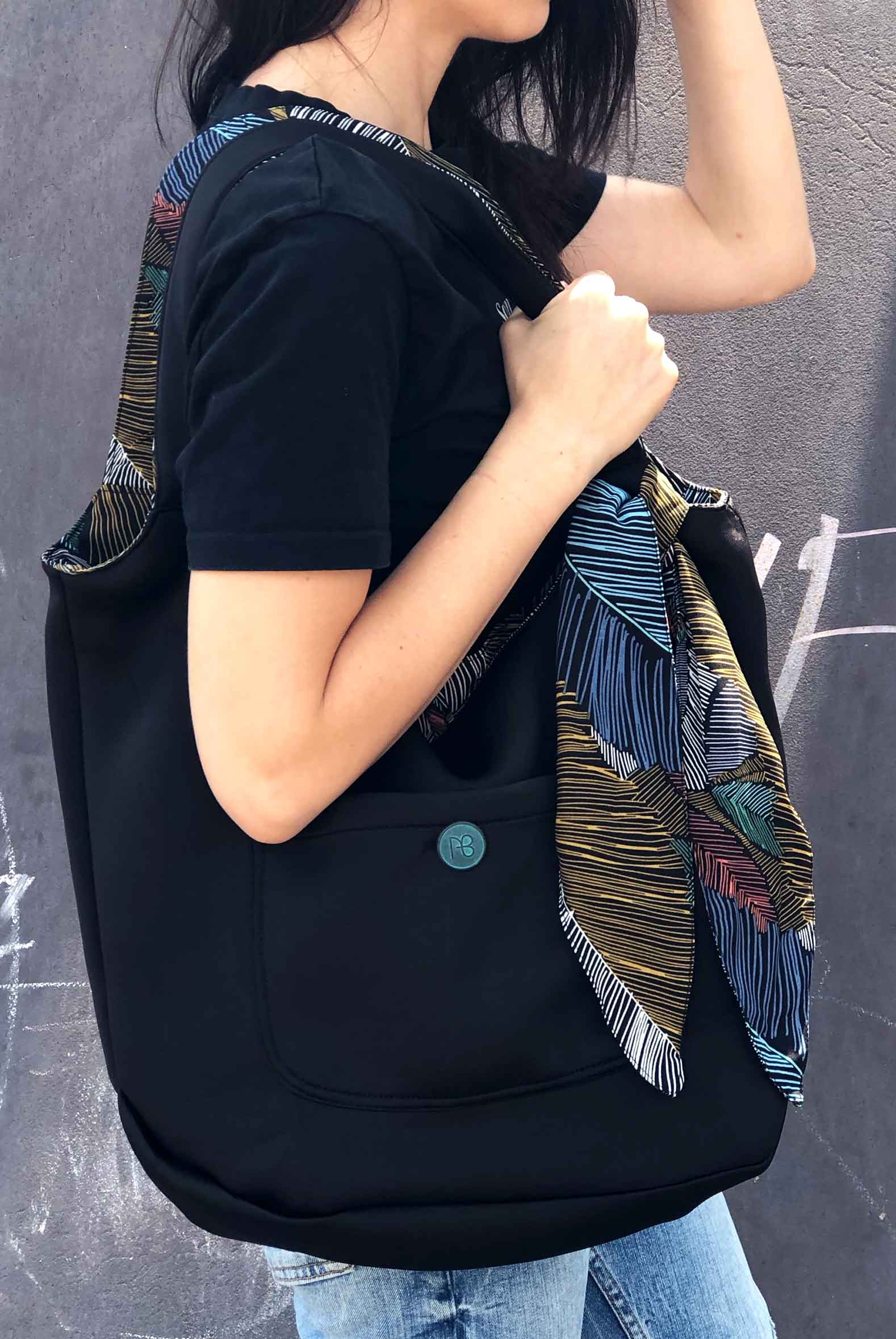 תיק דו-צדדי + סרט לשיער - בהדפס עלים מיוחד קטרינה