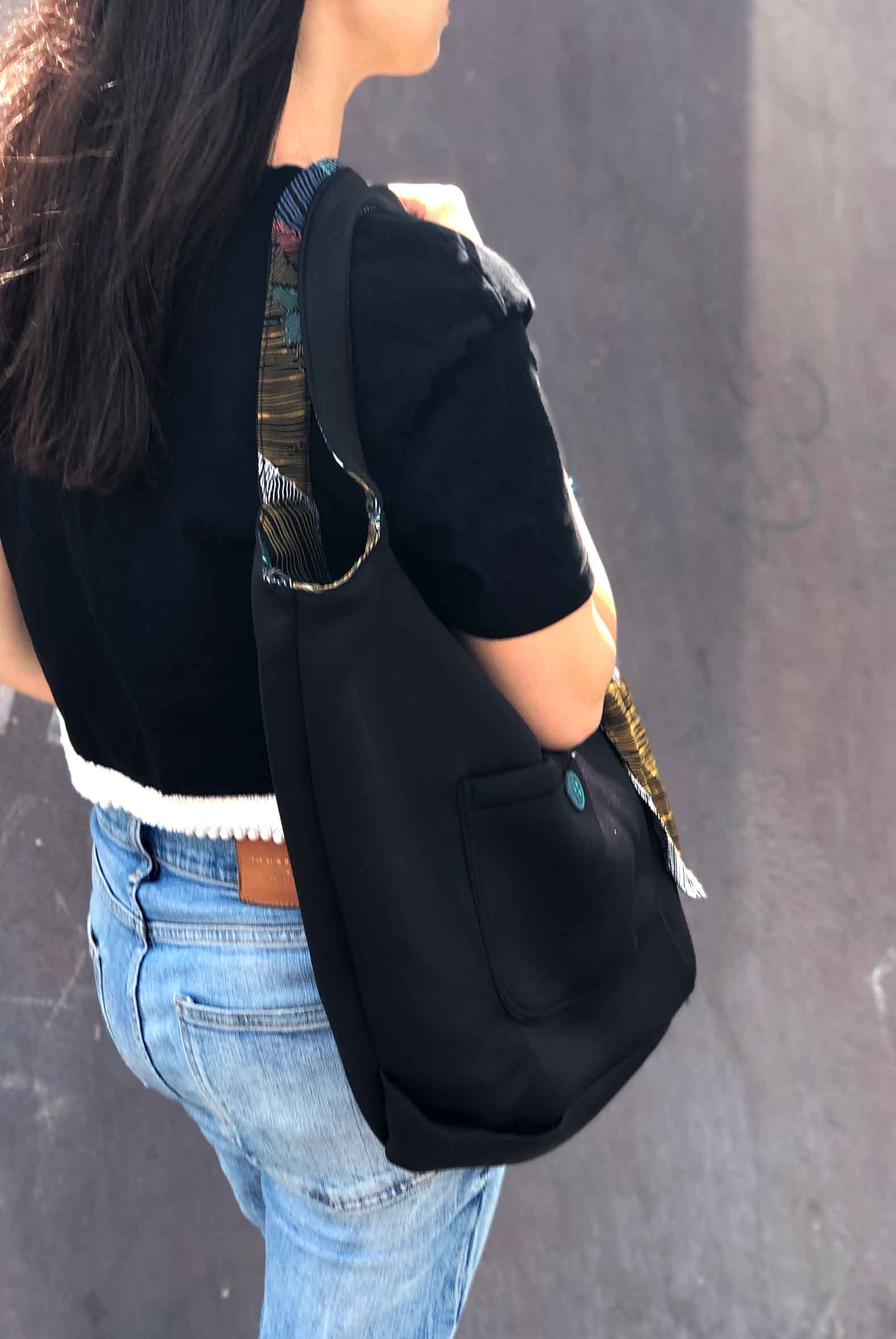 תיק דו-צדדי + סרט לשיער - בהדפס עלים מיוחד קטרינה