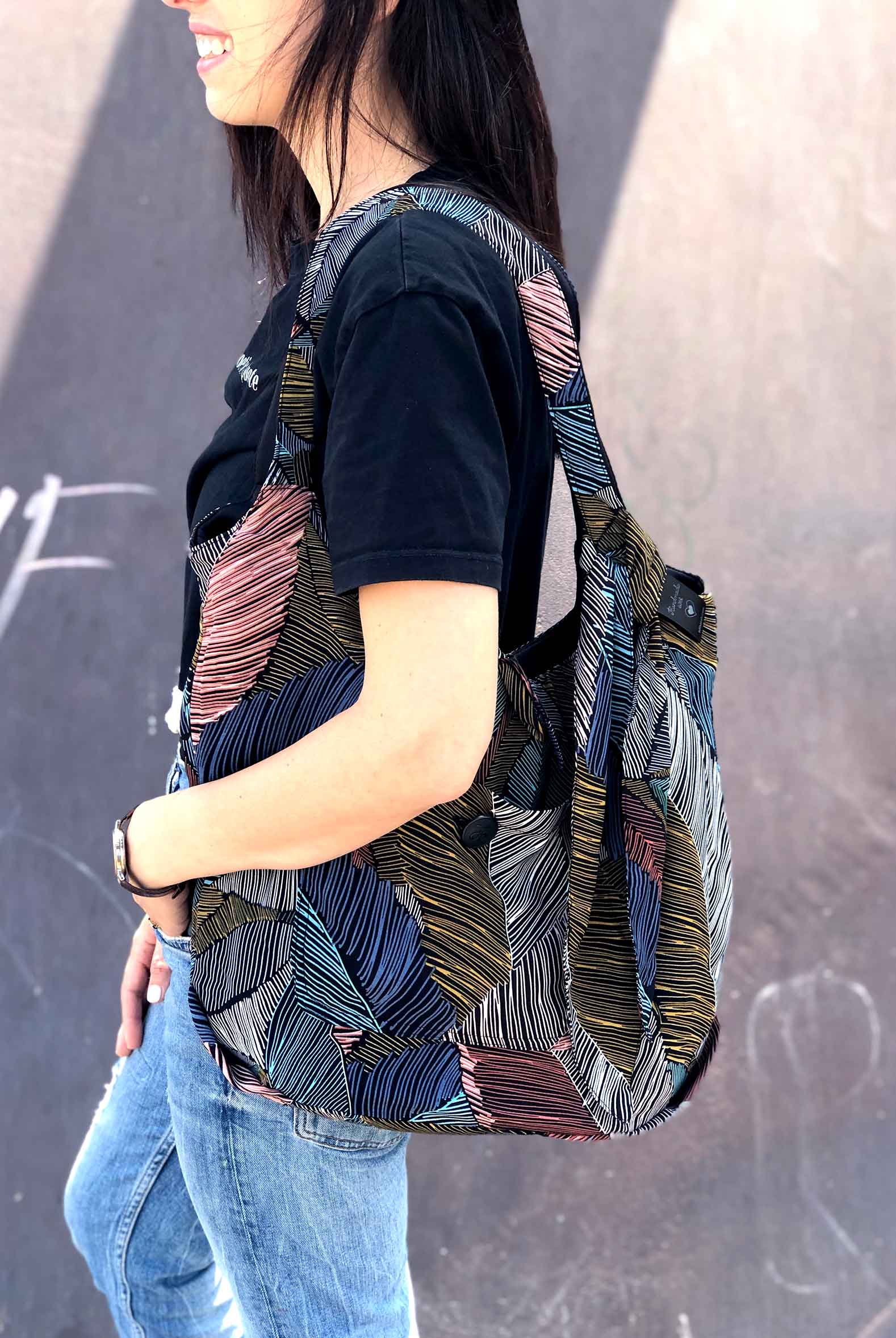 תיק דו-צדדי + סרט לשיער - בהדפס עלים מיוחד קטרינה