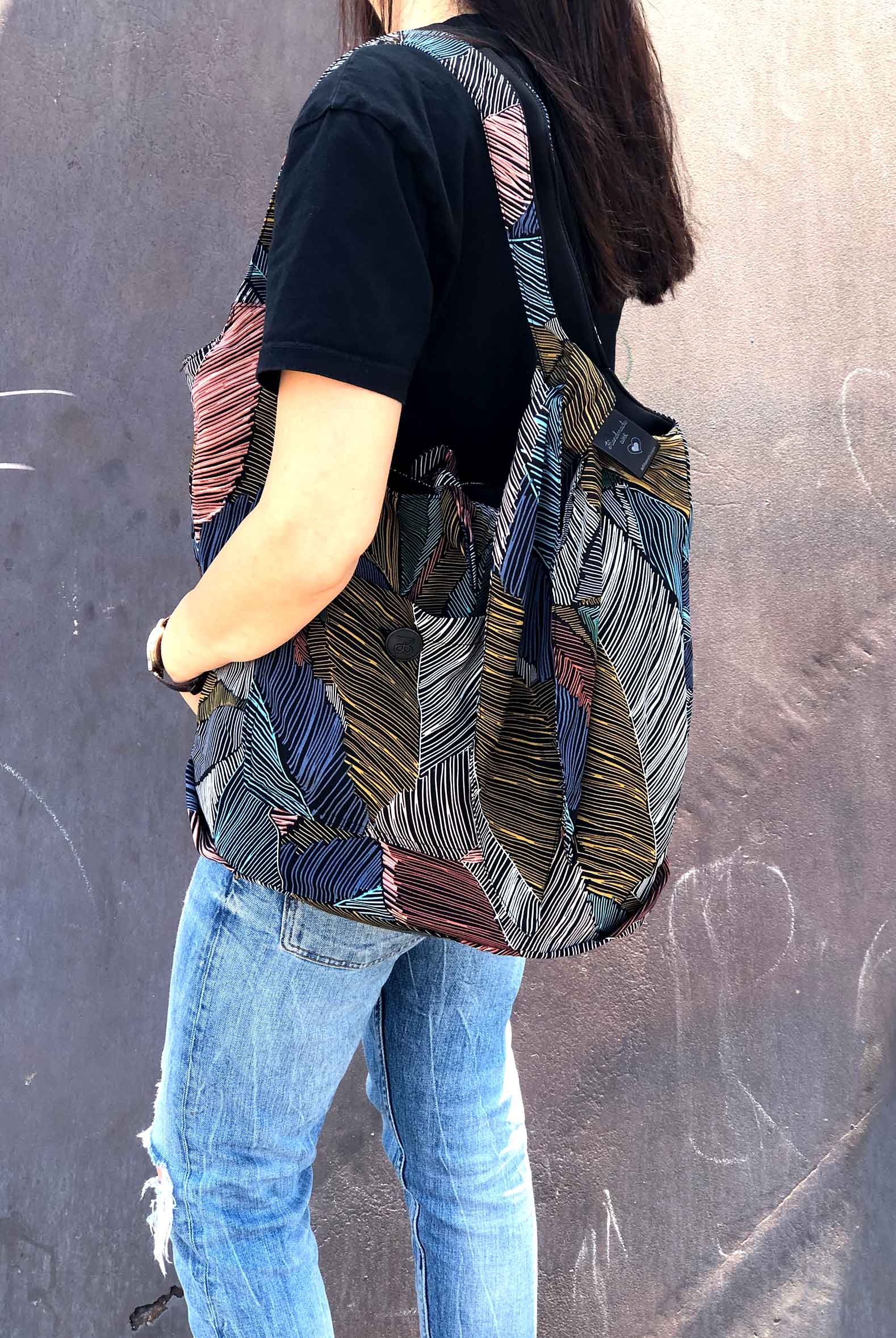 תיק דו-צדדי + סרט לשיער - בהדפס עלים מיוחד קטרינה