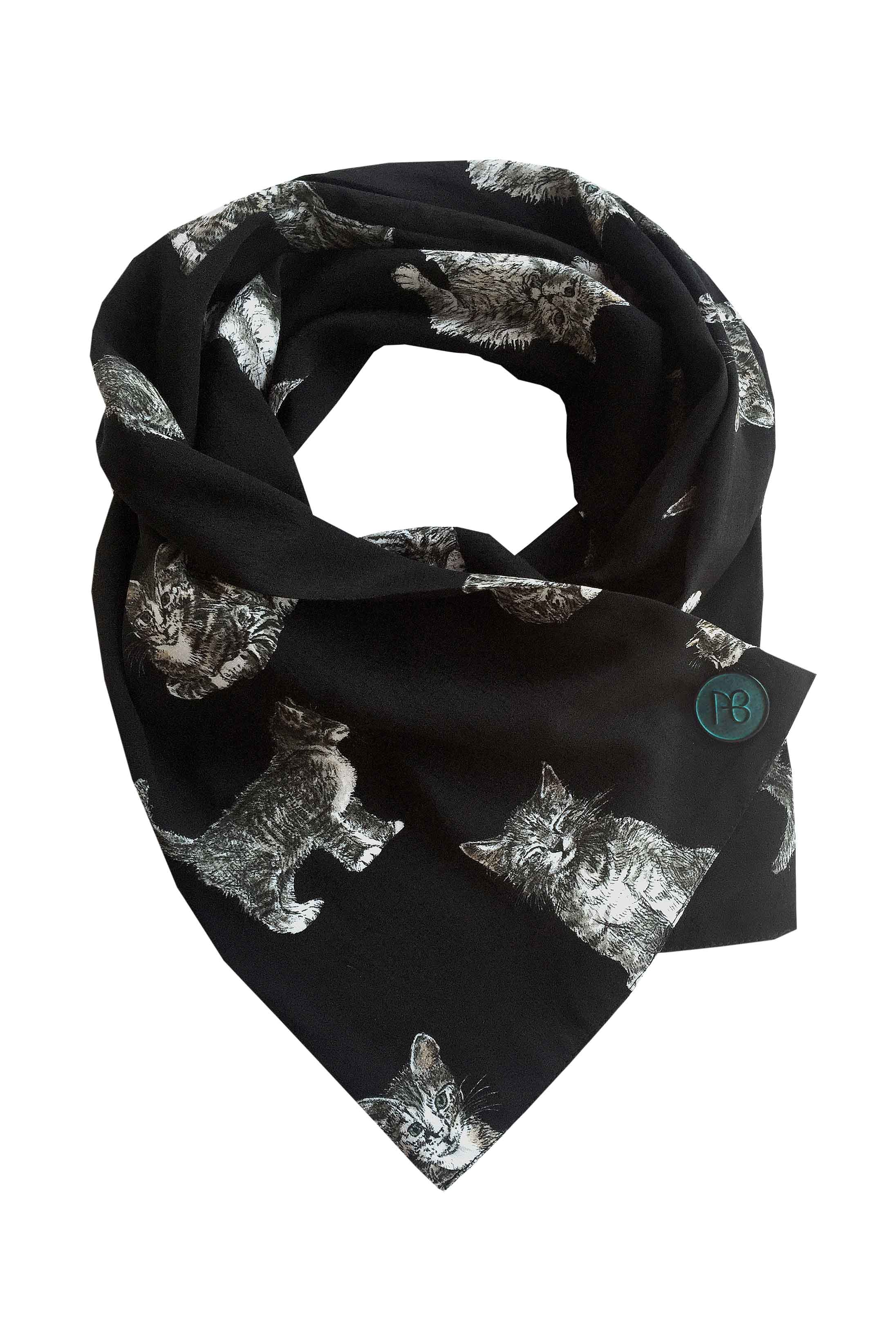 צעיף שחור בהדפס חתולים מארי