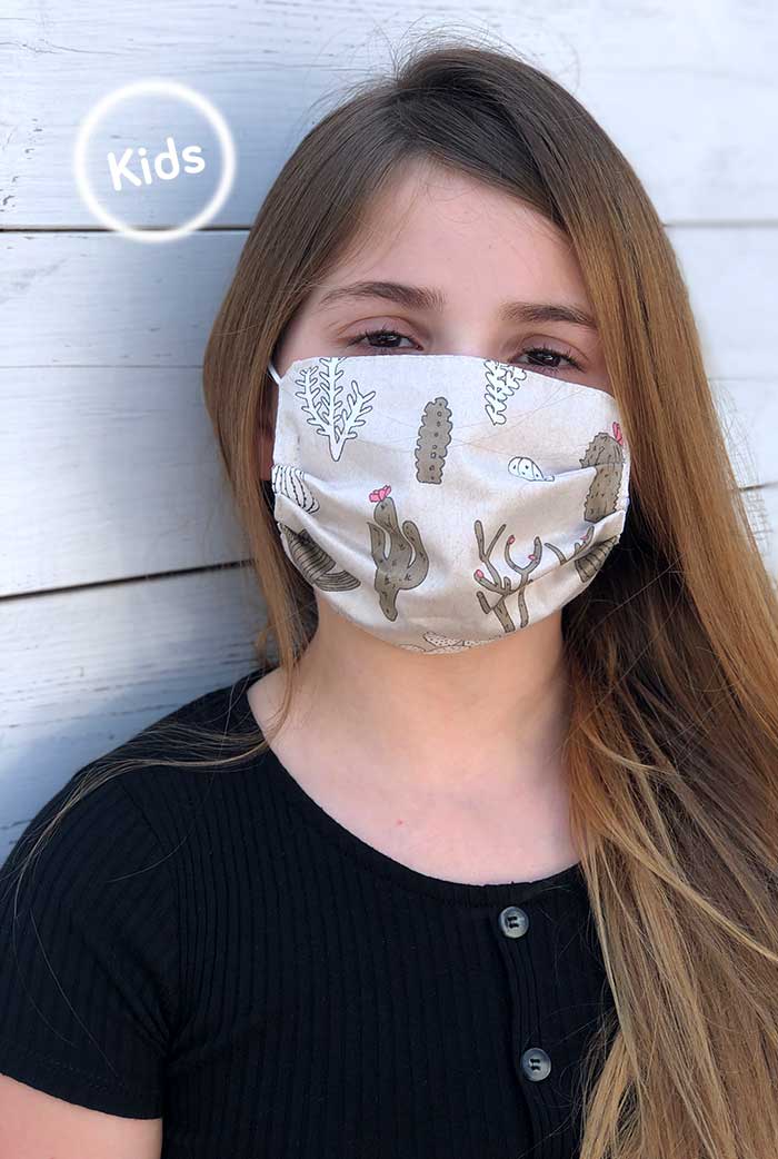 מסכת בד לילדים 100% כותנה דו-צדדית קקטוסים דגם הילה