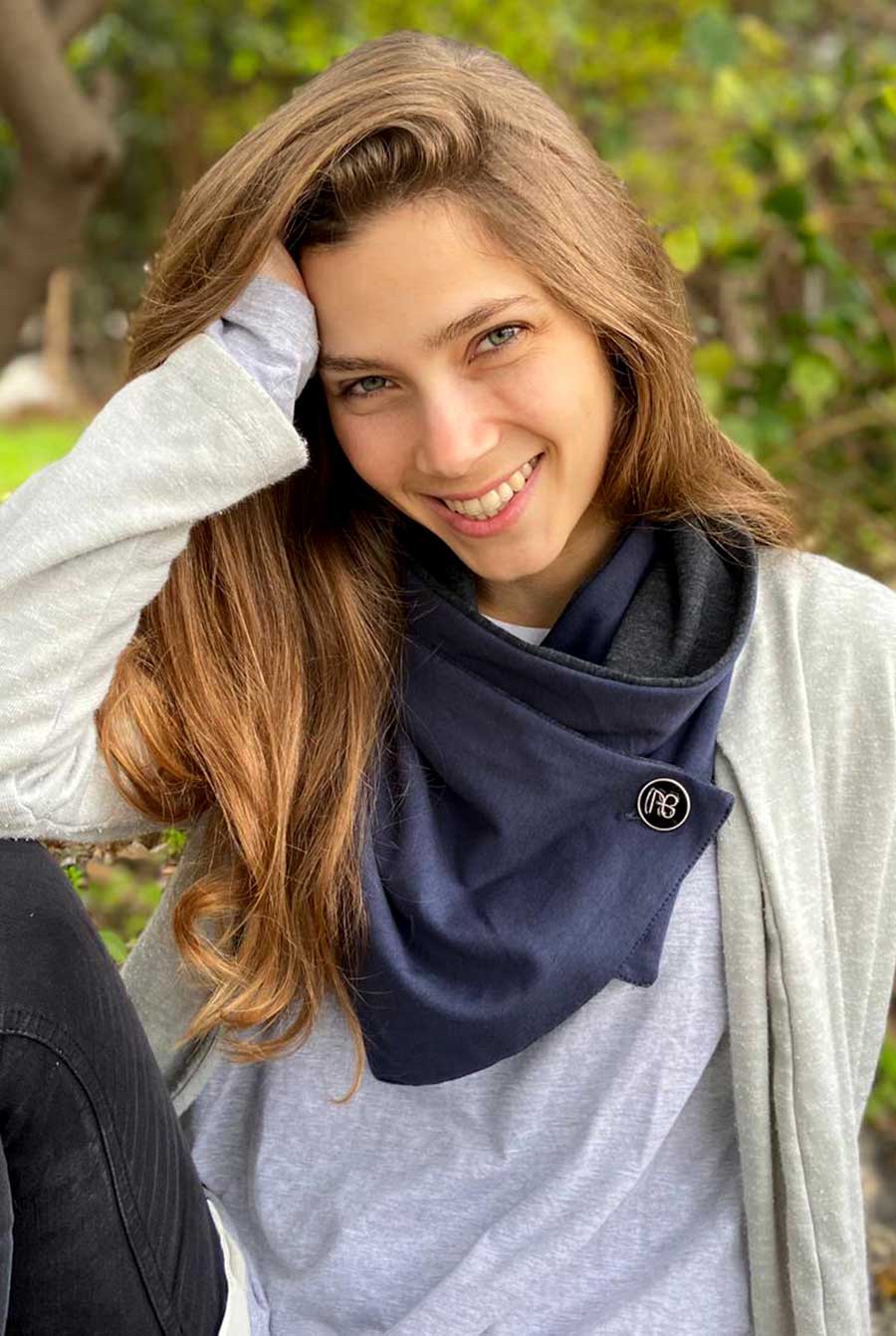צעיף כותנה כחול אפור דו-צדדי מולי