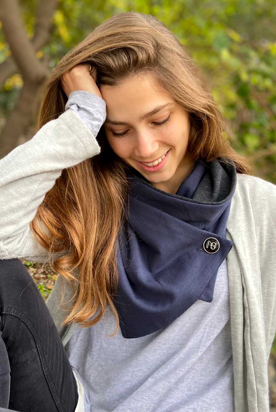 צעיף כותנה כחול אפור דו-צדדי מולי