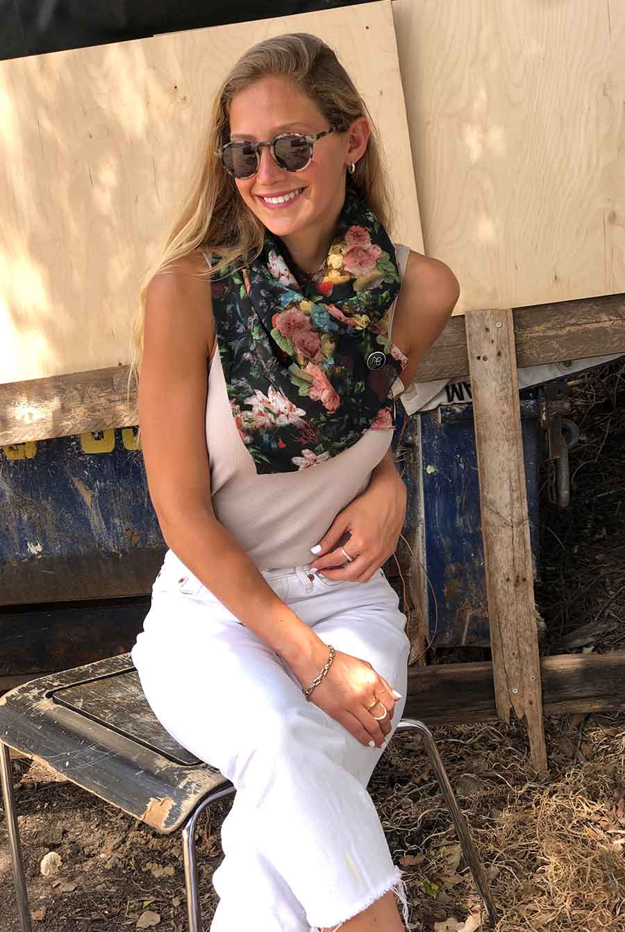 צעיף שחור בוטני מיוחד דגם רוז מקולקציית נטורל ❀ 100% ויסקוזה